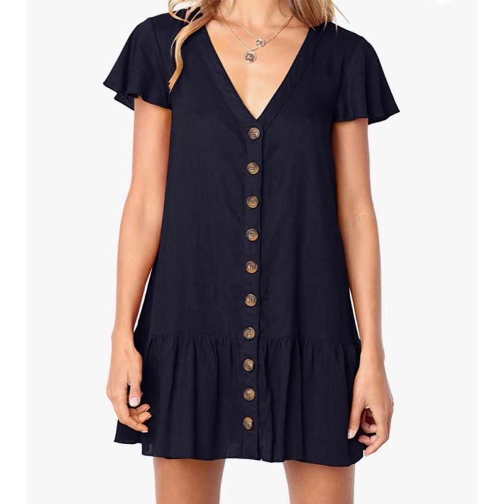 Amazon Navy Button-Front Mini Dress
